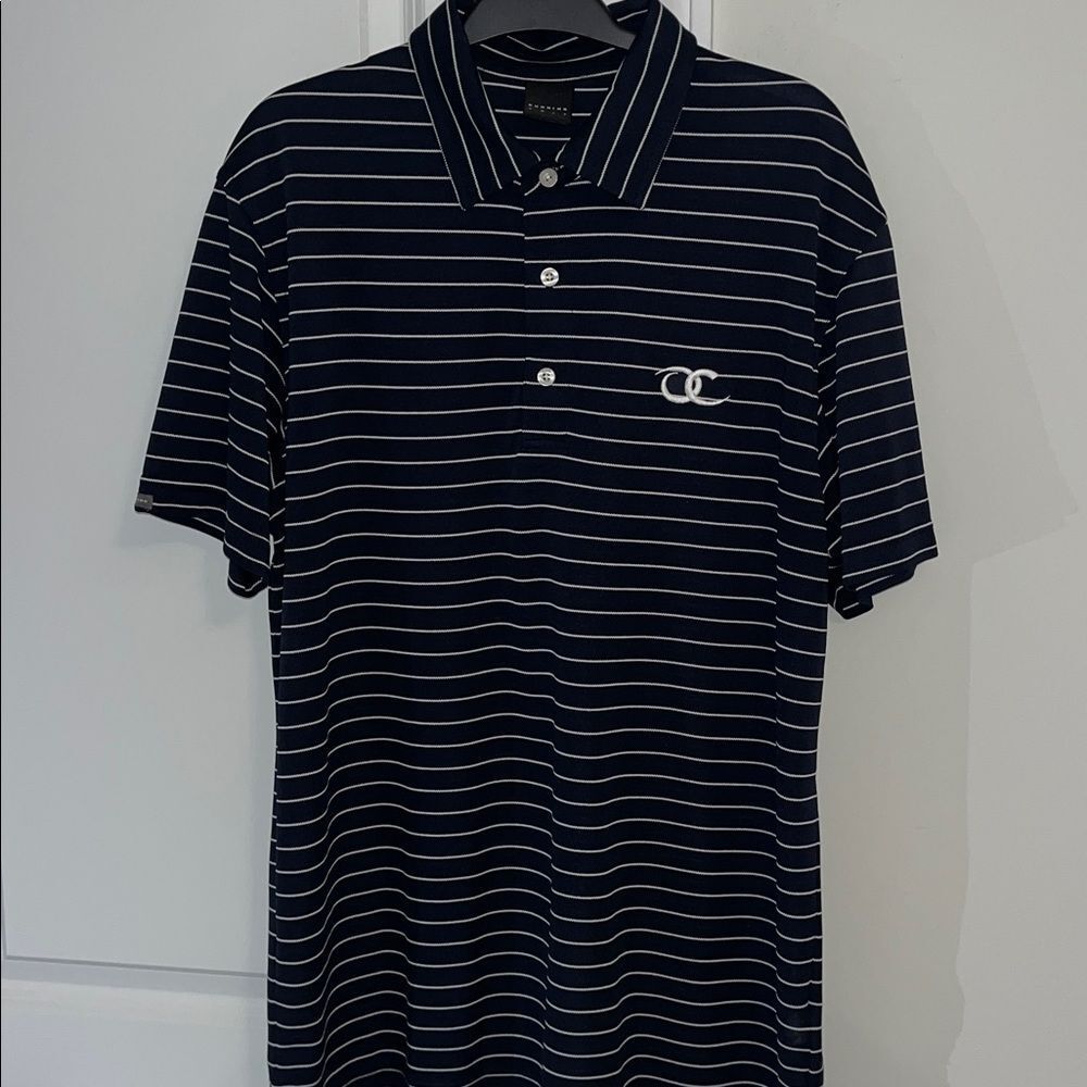 Dunning Navy Blue White stripe Old Chatham Club Golf Polo Shirt Tall LONG Style